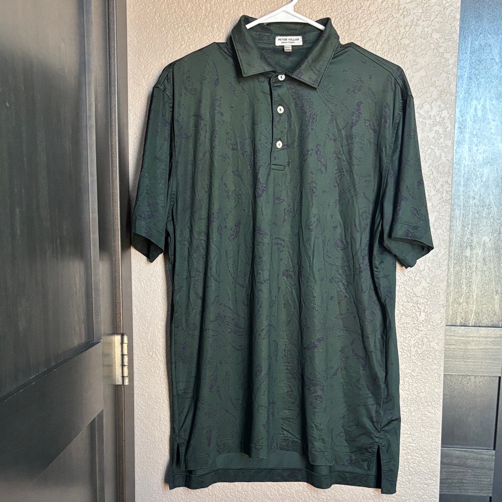 Peter Millar Green Short-Sleeve Polo with Subtle Print